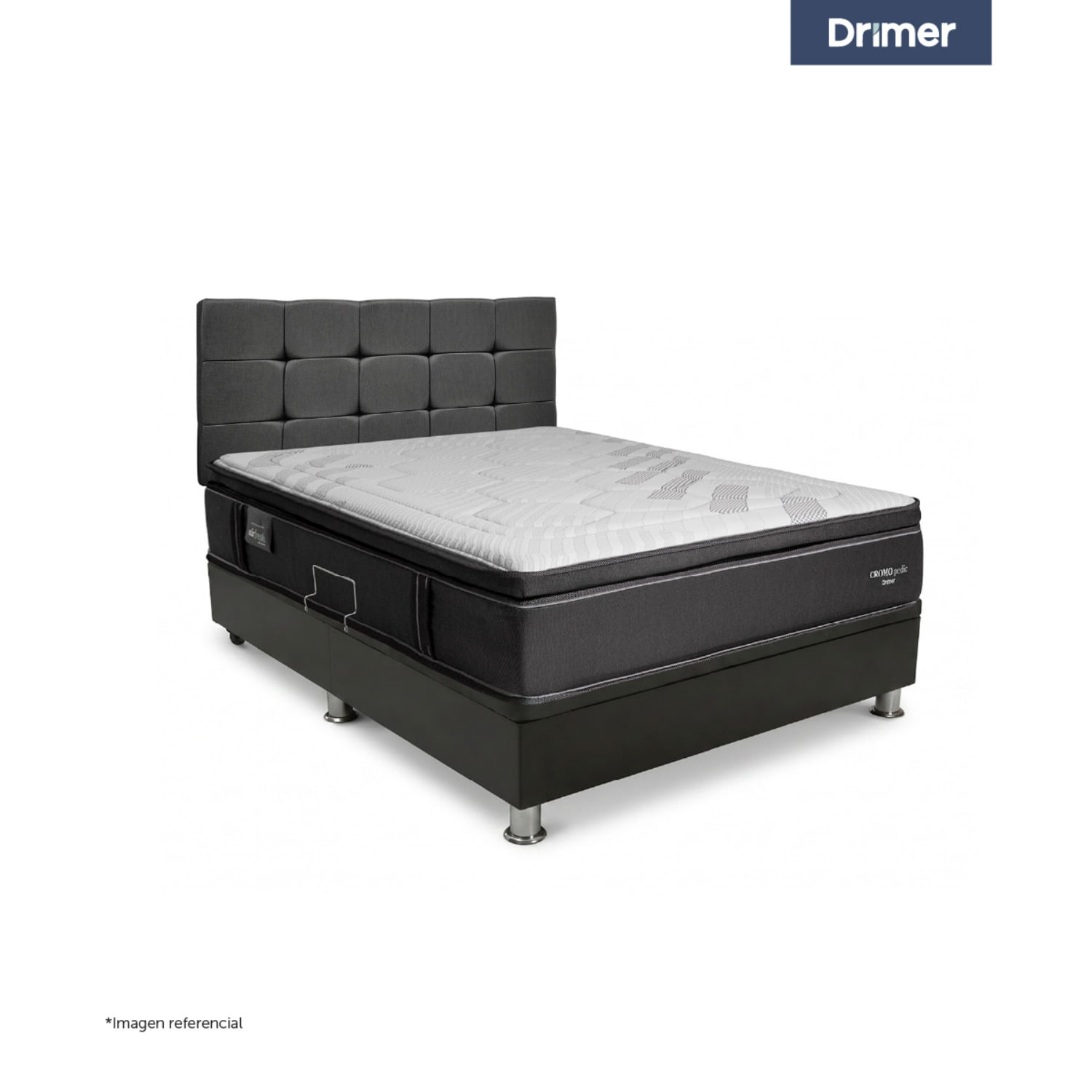 Dormitorio Praktibox Laqueado Cromopedic Queen Cuadros Gris Oscuro