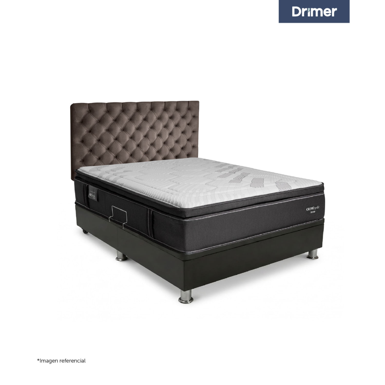 Dormitorio Praktibox Laqueado Cromopedic 2 Plazas Capitone Marron