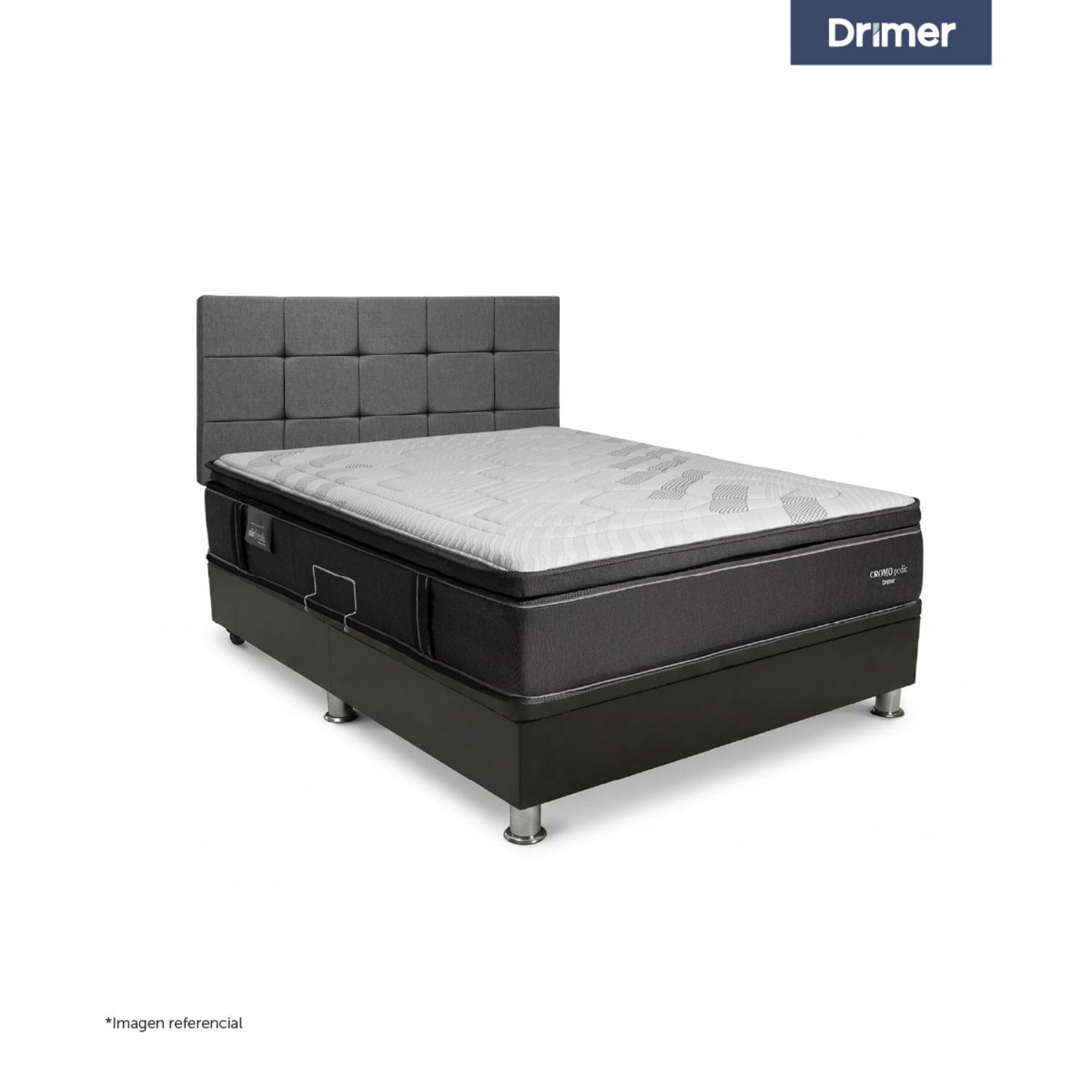 Dormitorio Praktibox Laqueado Cromopedic 2 Plazas Cuadros Gris Plata