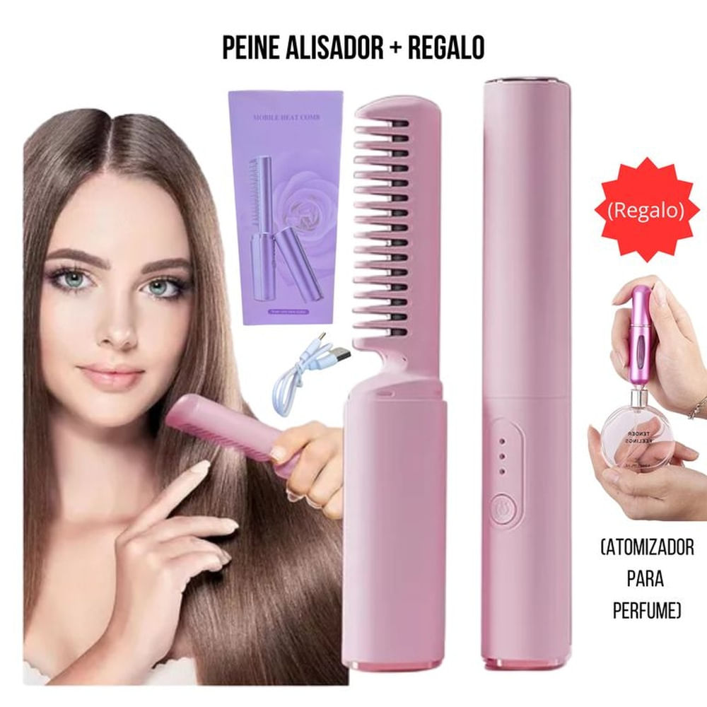 Cepillo Alisador 2 en 1 Recargable + Atomizador de Regalo