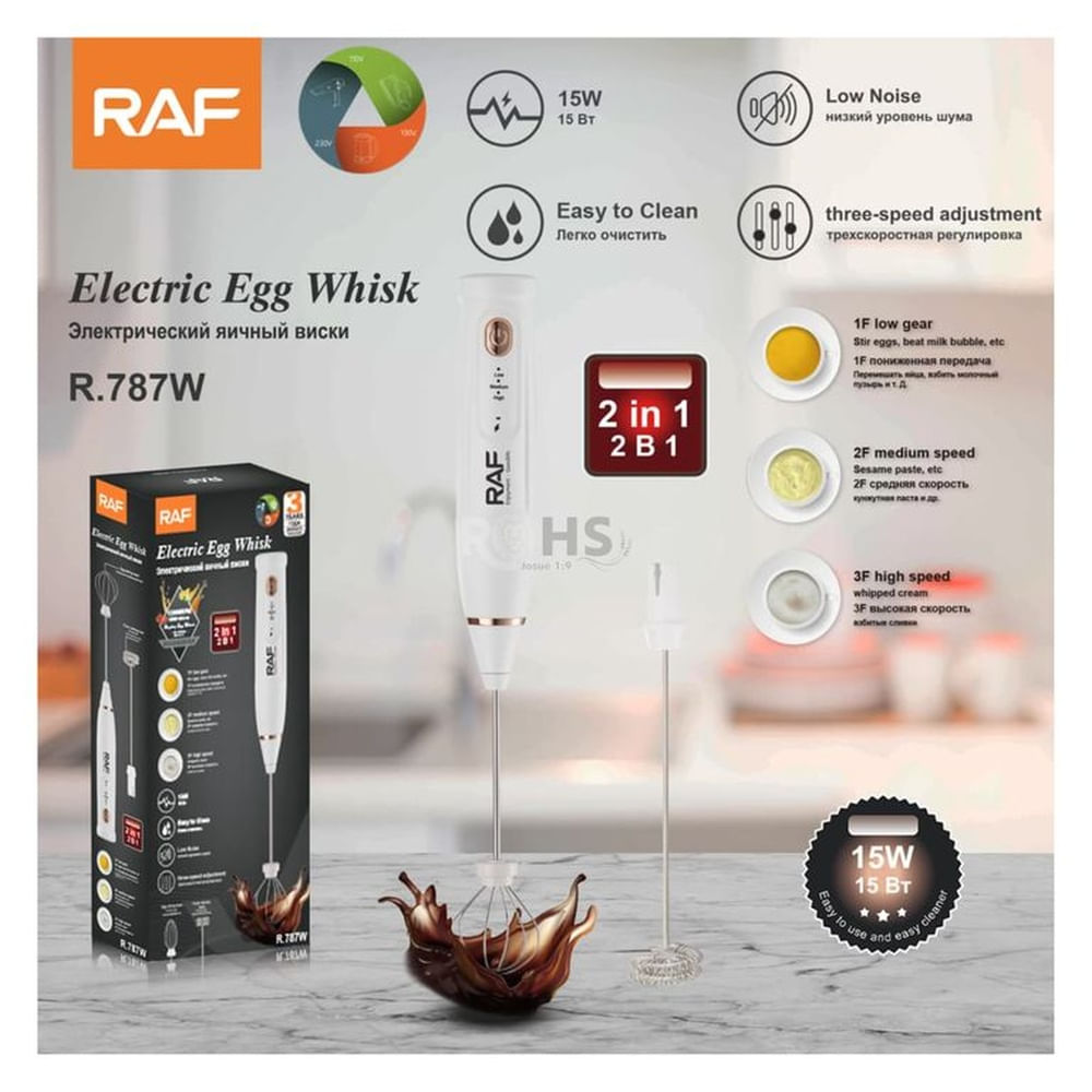 Batidora de Mano Portátil 2 en 1 Para Cafe y Huevos RAF 787W