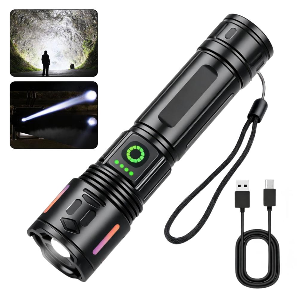 Linterna Táctica Recargable USB C 30W Alto Brillo Largo Alcance Con Indicador Digital