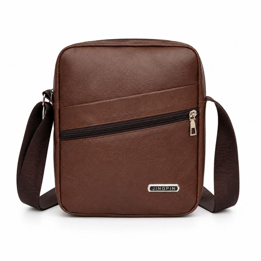 Morral Compacto para Hombre Bolso Bandolero JINGPIN Cuero Sintético Correa Ajustable -  Marrón