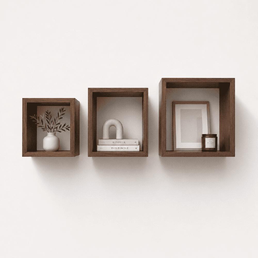 Juego De Cubos Repisas Flotantes Decorativos Marron x 3und 30 25 20