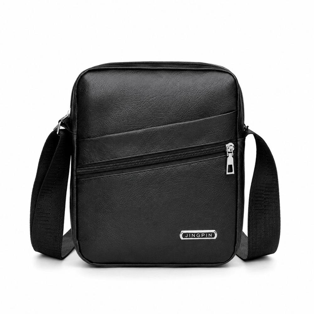 Morral Compacto para Hombre Bolso Bandolero JINGPIN Cuero Sintético Correa Ajustable -  Negro