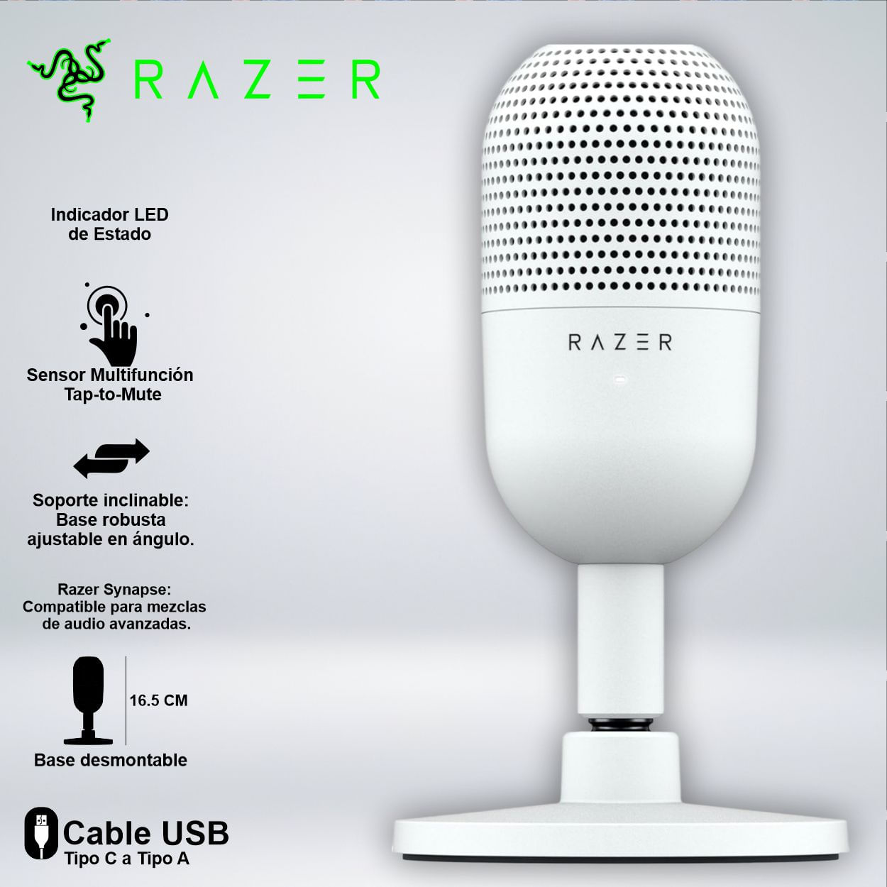 MICROFONO RAZER SEIREN V3 MINI SENSOR MUTE SUPREME RUIDO BLANCO