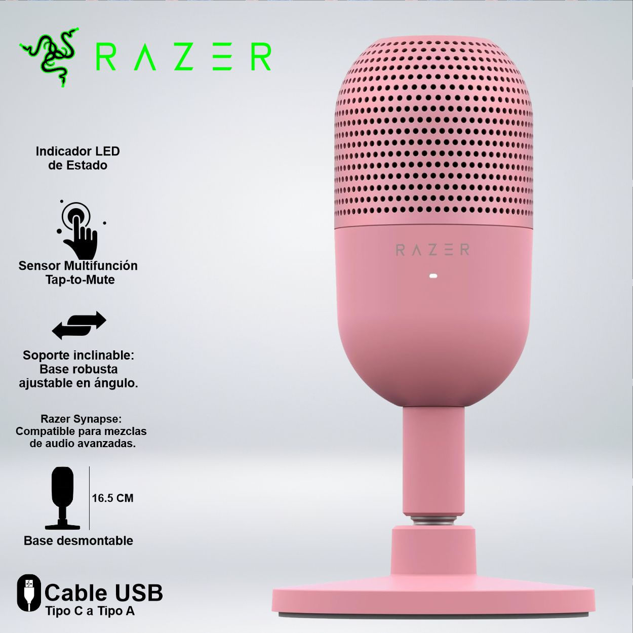 MICROFONO RAZER SEIREN V3 MINI SENSOR MUTE SUPREME RUIDO ROSADO