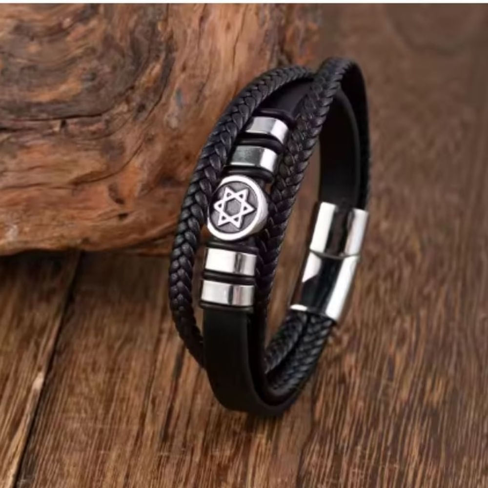 Pulsera trenzada  de cuero - modelo ESTRELLA DE DAVID