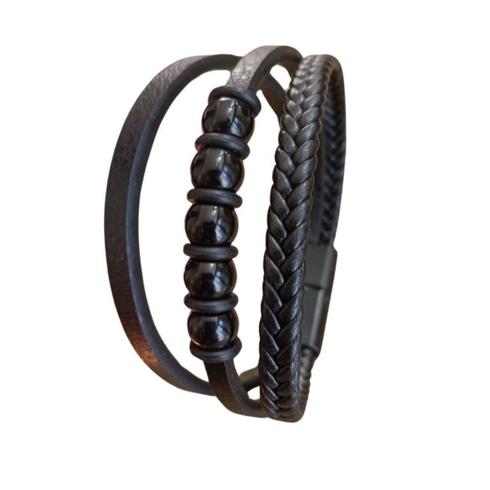 Pulsera Glamour Trenzada De Cuero Genuino VIDA-