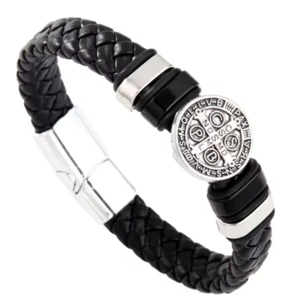 Pulsera trenzada de cuero - modelo CRUZ
