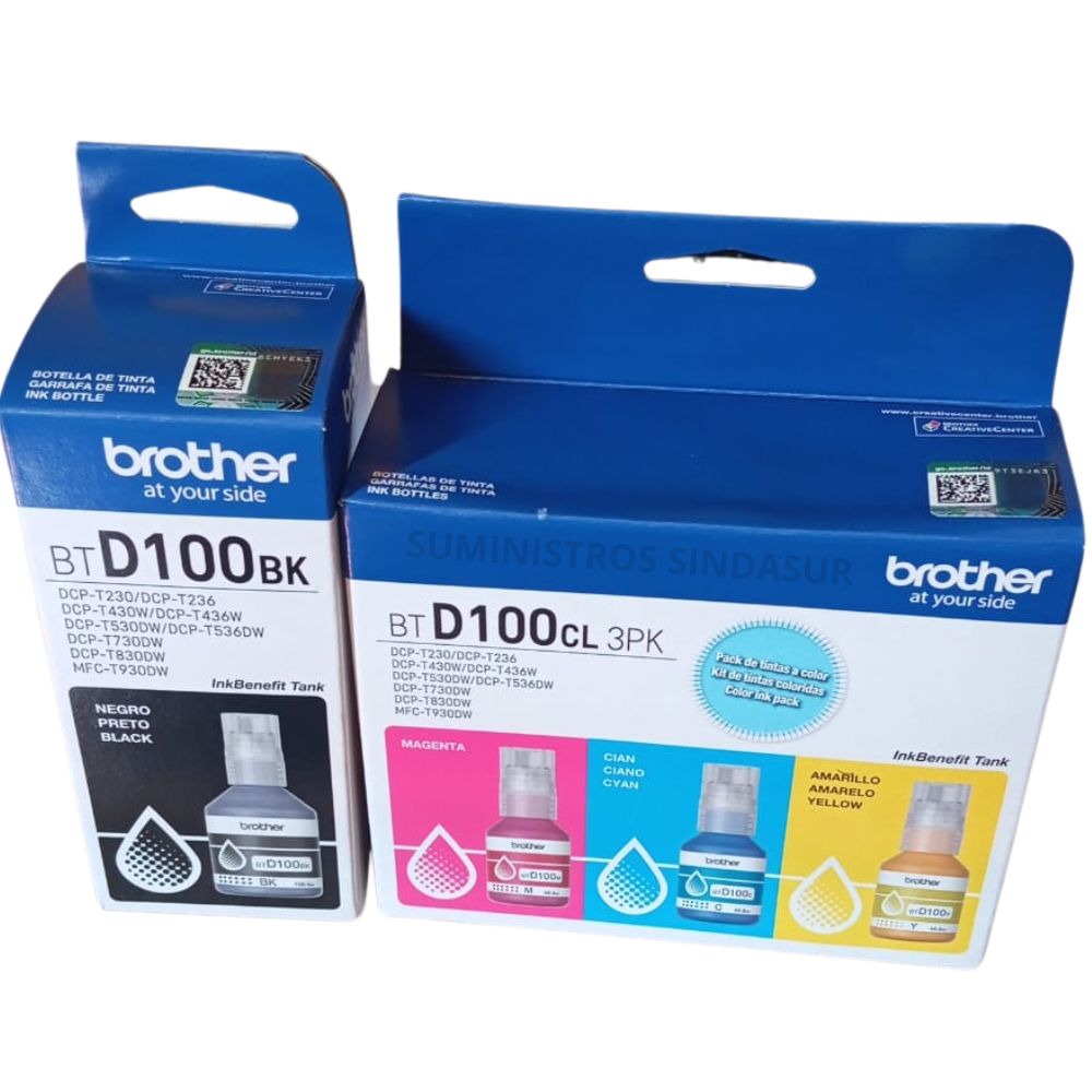 TINTAS BROTHER BTD100 PACK COMPLETO 4 UND BKCMY