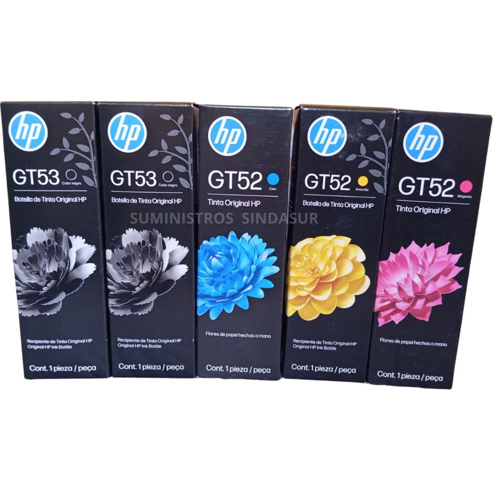 PACK 5 BOTELLAS DE TINTA HP GT53 y GT52 BKCMY para Smart Tank