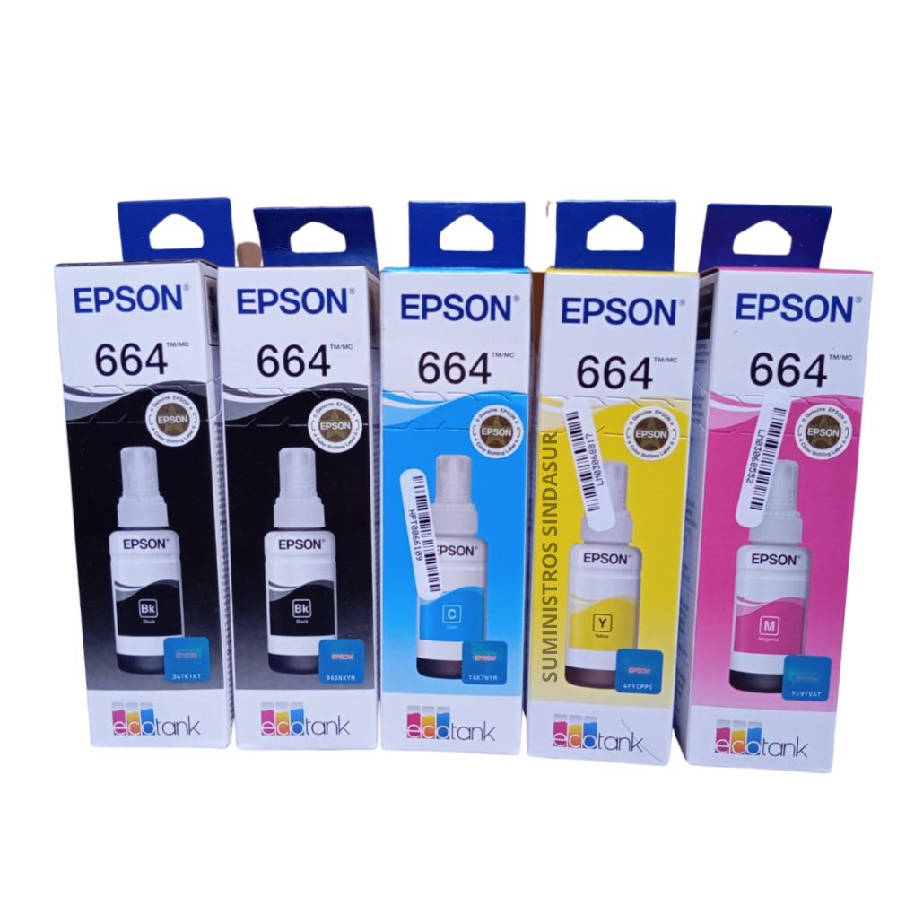 PACK X5 TINTAS EPSON 664 2NEGRO Y COLORES Combo Ahorro