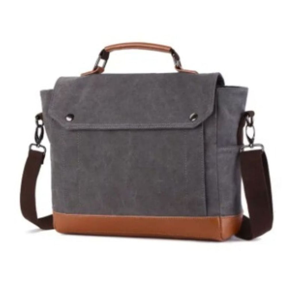 Maletin Bolso ejecutivo  Lona de alta calidad + cuero Pu - color Gris.