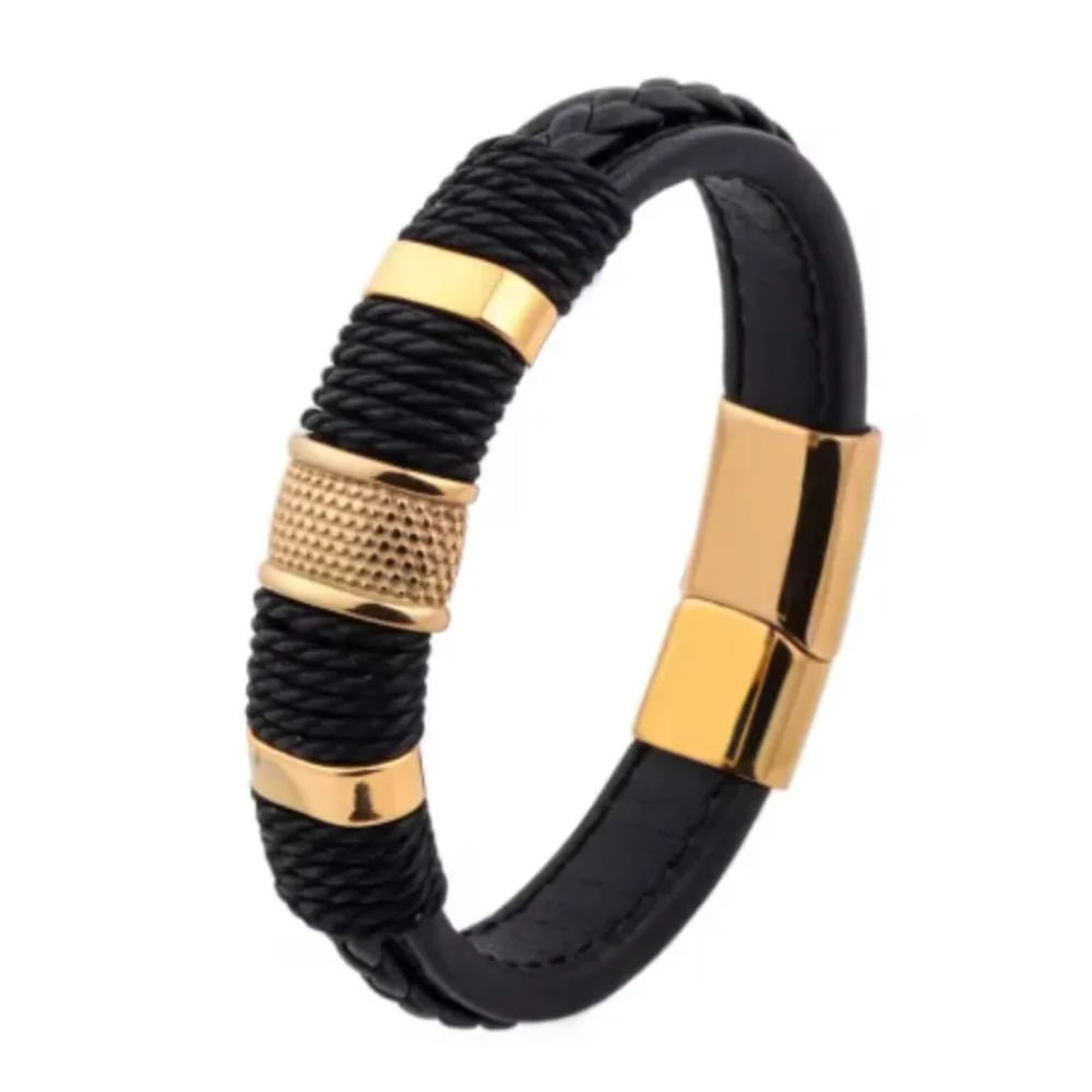 Pulsera de acero inoxidable y cuero para hombre