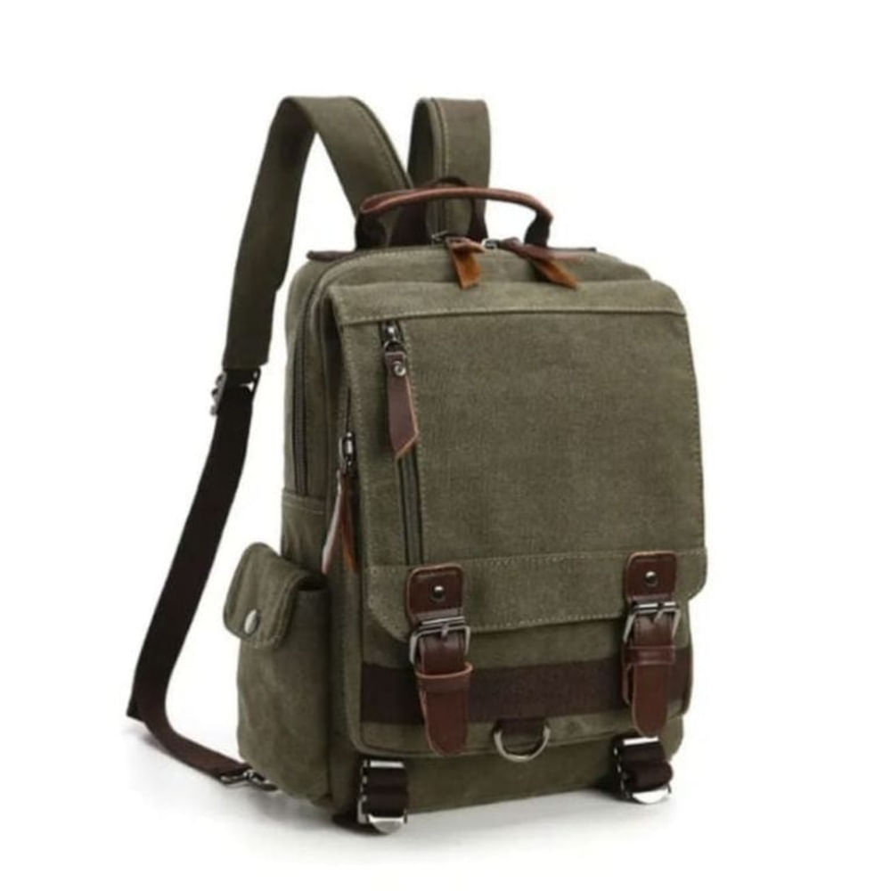 Morral de lona small de una sola asa color verde militar.