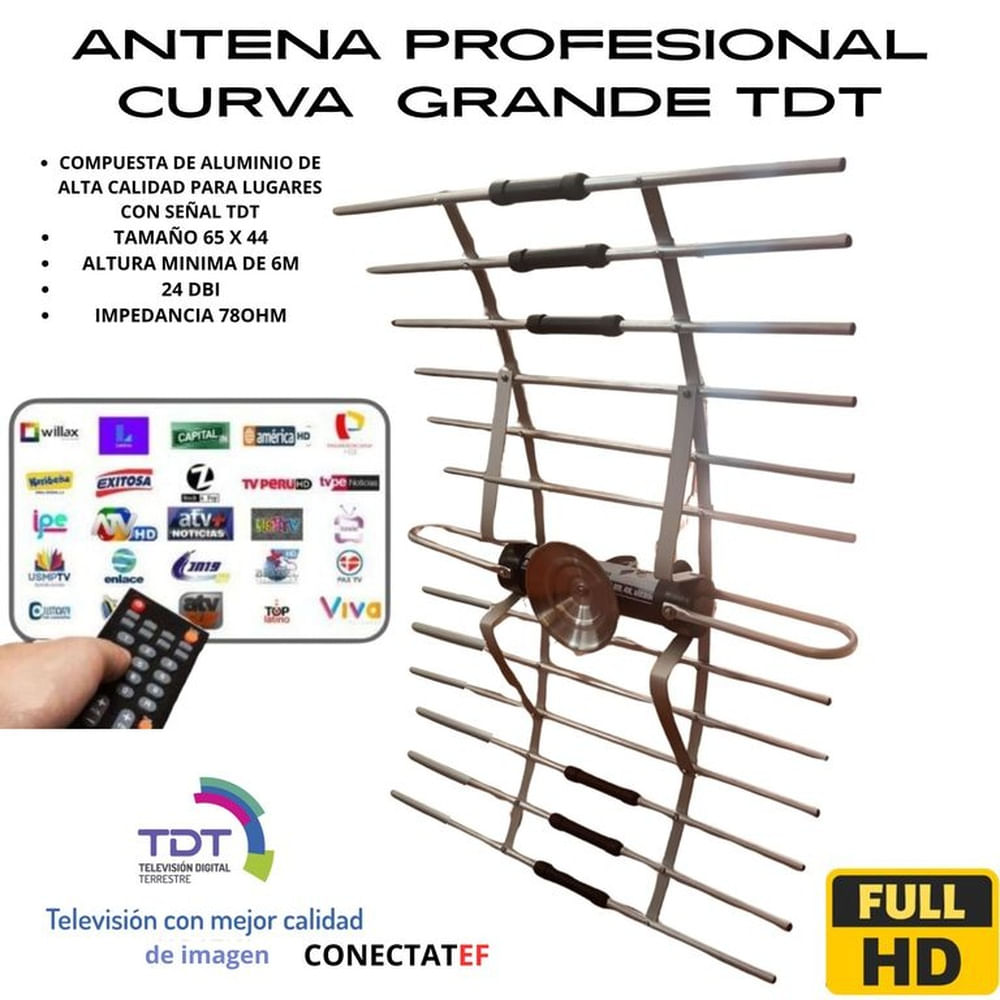 Antena profesional de largo alcance modelo Curva Grande TDT