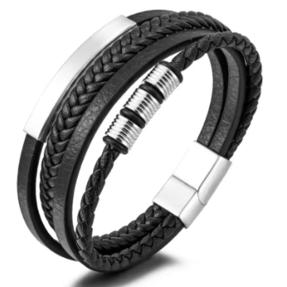 Pulsera clásica de cuero para hombre combinación multicapa