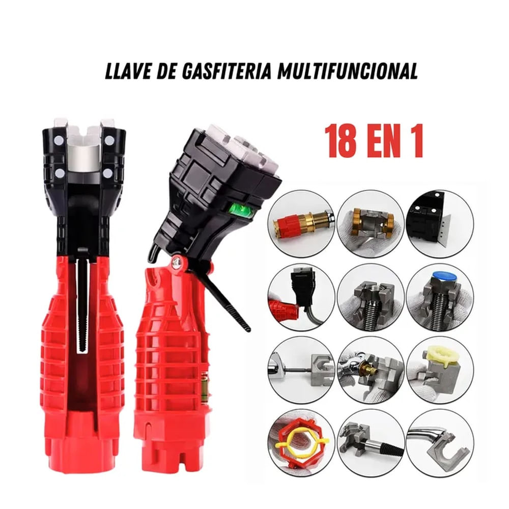 Llave de gasfitería 18 en 1 - Todo en 1 Rojo
