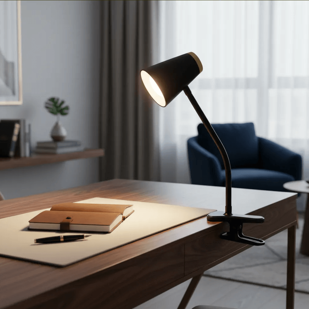 Lámpara LED de Escritorio con Clip Ajustable Flexible Negra