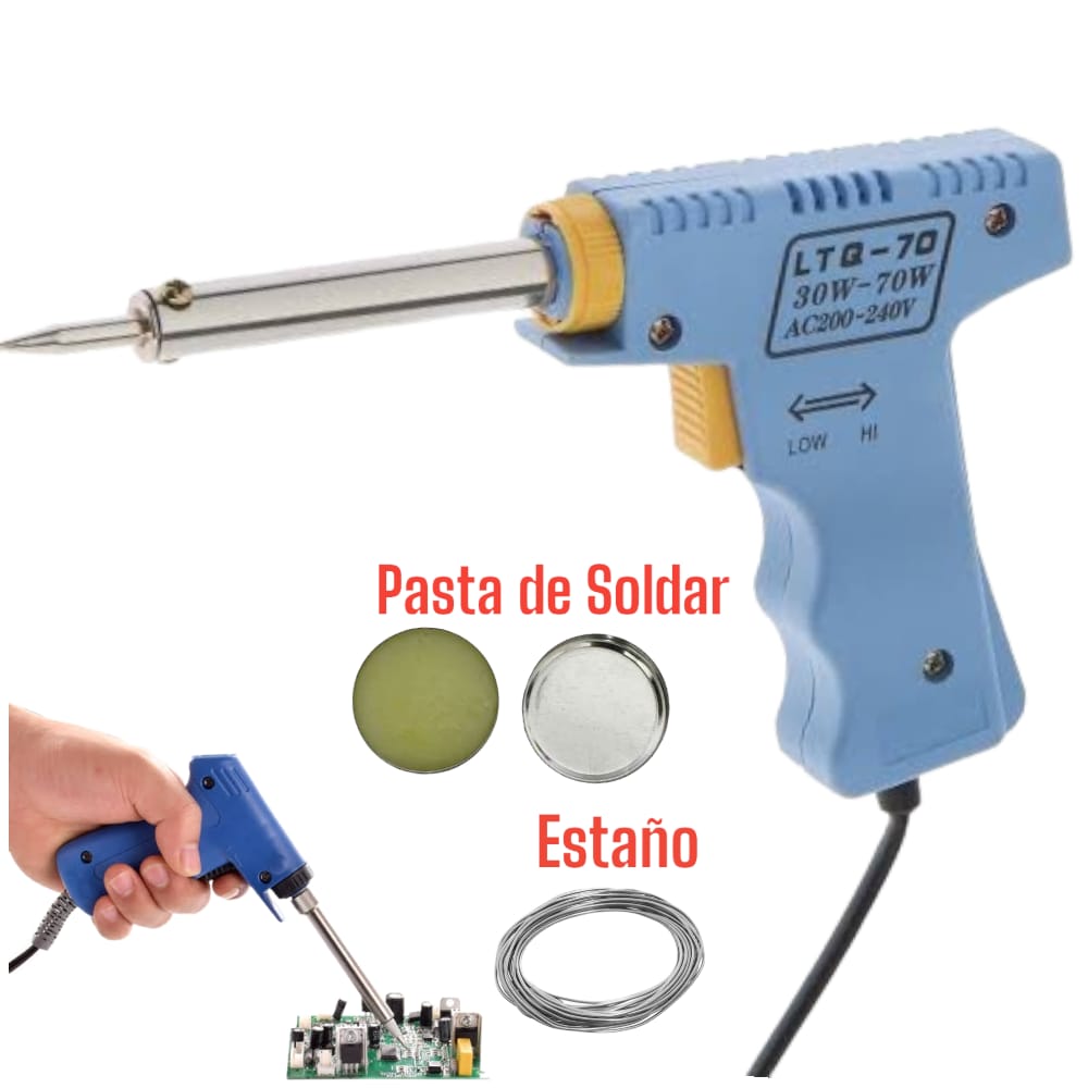 Cautin Estaño 2m Pasta Flux Tipo Pistola Soldador 30-70Watts
