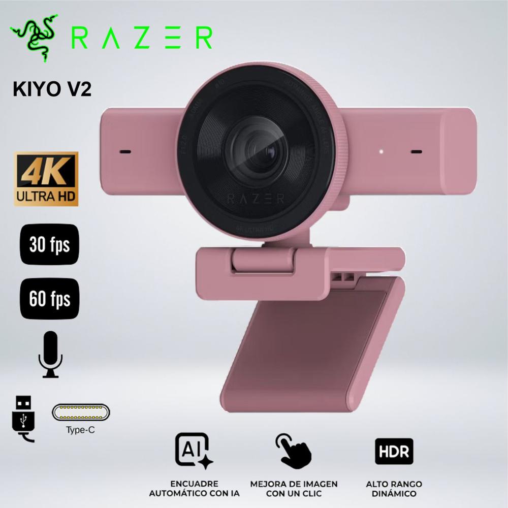 WEBCAM RAZER KIYO V2 -  PARA STREAMING ULTRA HD 4K 30FPS ROSA CUARZO