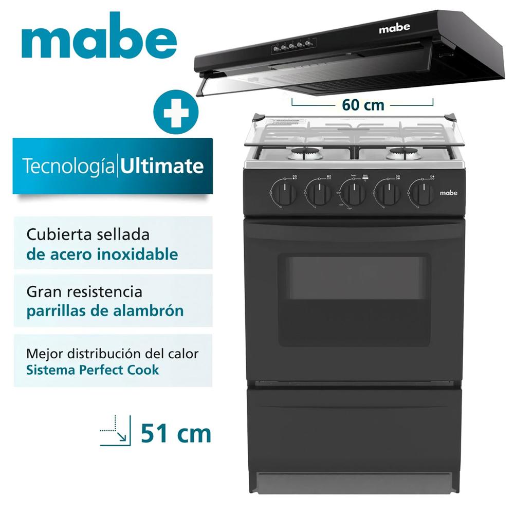 Combo Cocina Mabe de Piso a Gas Negro EMP2000AN0 - Campana CMU6020PB0 60 CM