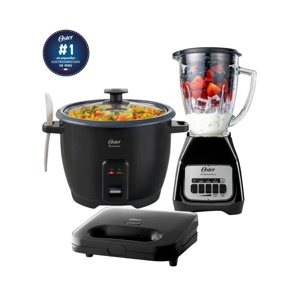 Combo Oster Licuadora 1.5Litros - Olla Arrocera 10 Tazas - Sandwichera
