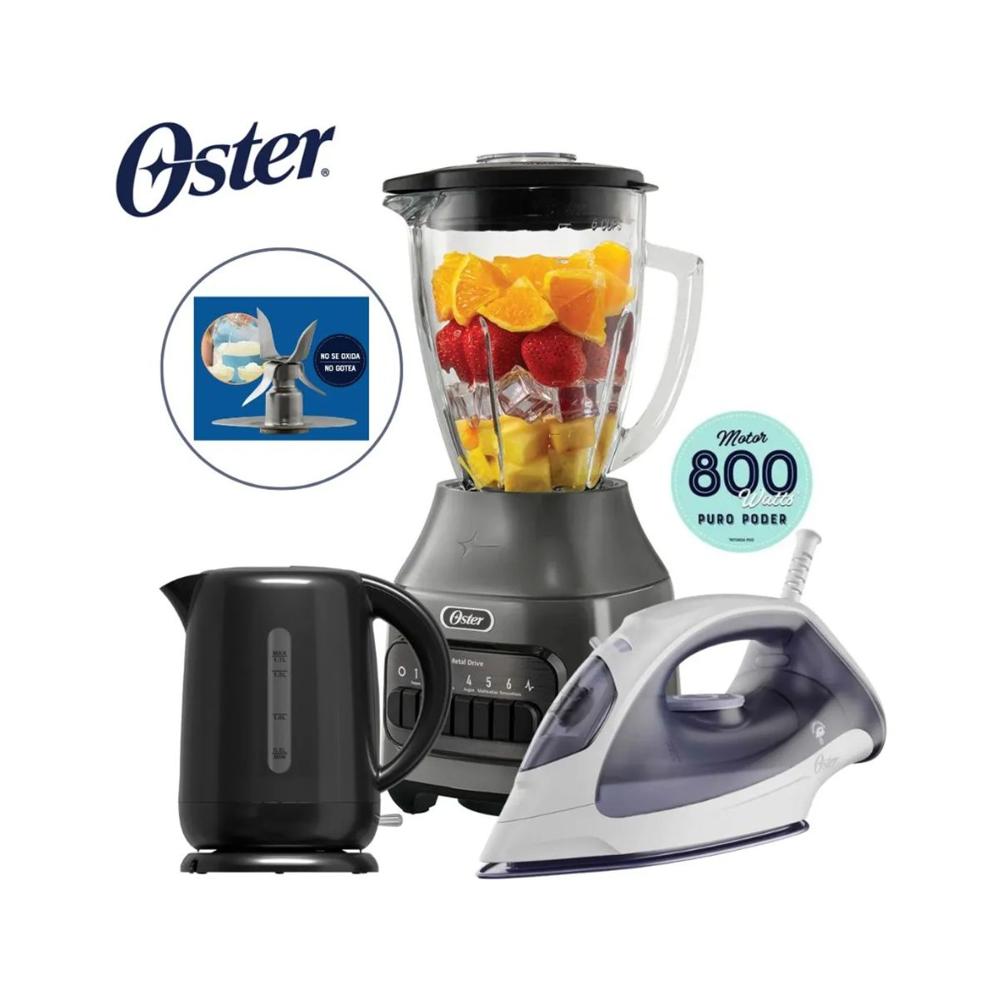 Combo Oster Licuadora 1.5 Lts - Hervidor 1.7 LT - Plancha a Vapor
