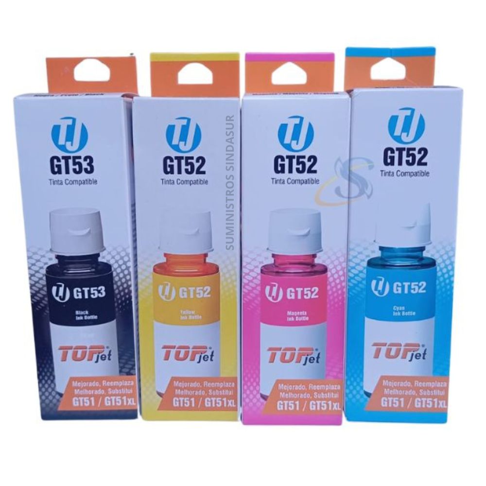 KIT DE TINTA HP GT53 GT52 COMPATIBLE NEGRO Y COLORES