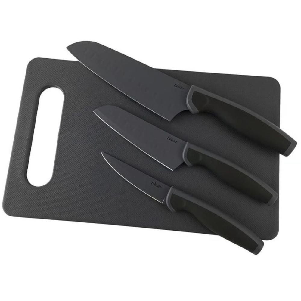 Cuchillos Oster 3 Piezas mas Tabla de Picar Diseno Moderno