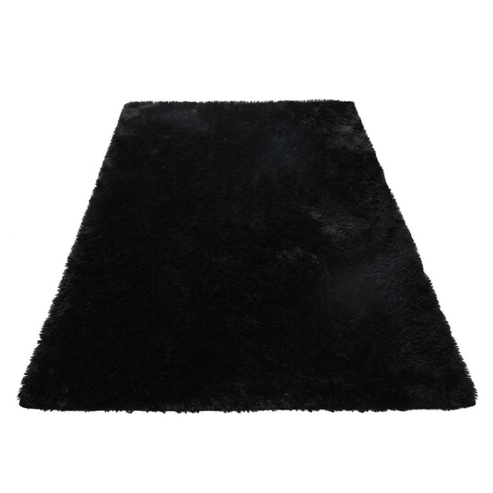 Alfombra De Felpa Piso Decorativo 150cm x 80cm Negra