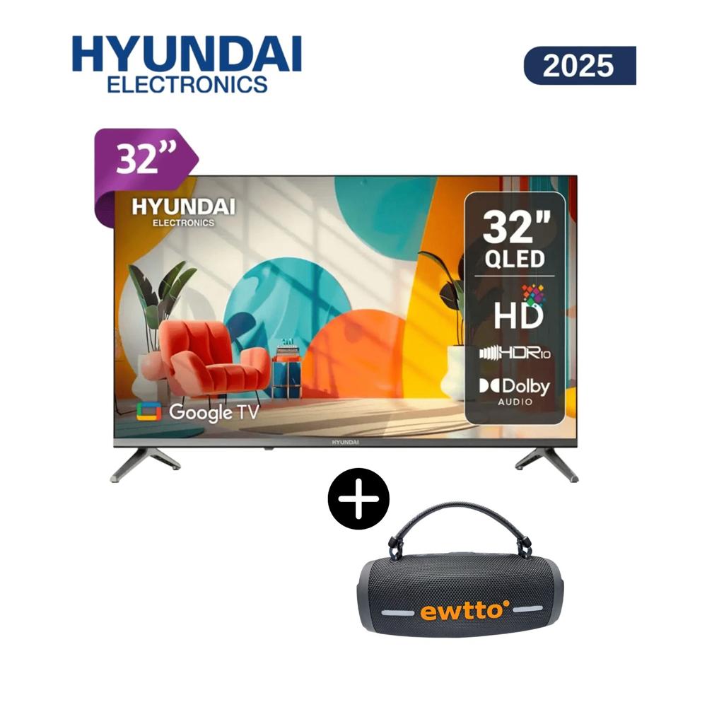 Televisor Hyundai 32 Pulgadas QLED HD Google TV HYLED3259QG - Parlante Inalámbrico EWTTO - ET-P1768B