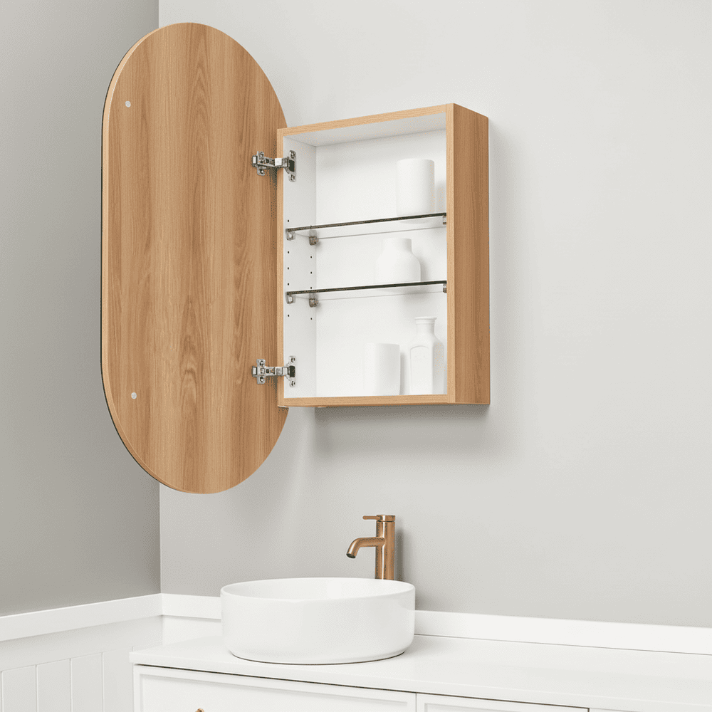Espejo de Baño Ovalado Iberia Almendra con Botiquín 61x38cm Espejos ...