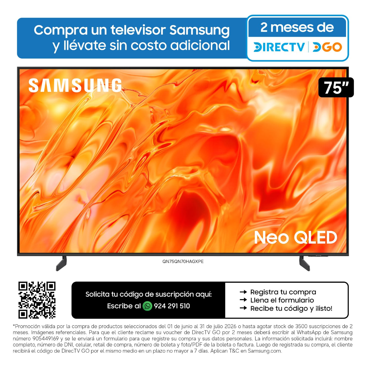 Televisor Samsung 75"" QN75QN70HAGXPE Neo QLED UHD 4K