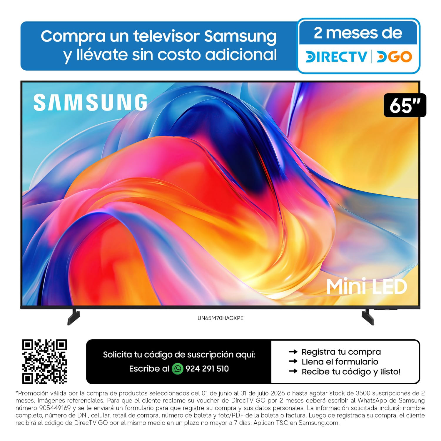 Televisor Samsung 65" UN65M70HAGXPE Mini LED UHD 4K