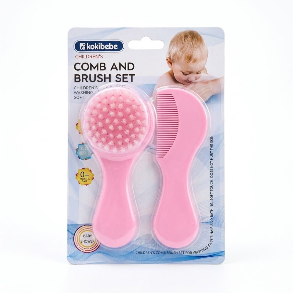 Set de Peine y Cepillo KokiBebe para el Cabello de Bebé Rosado Comb and Brush Set