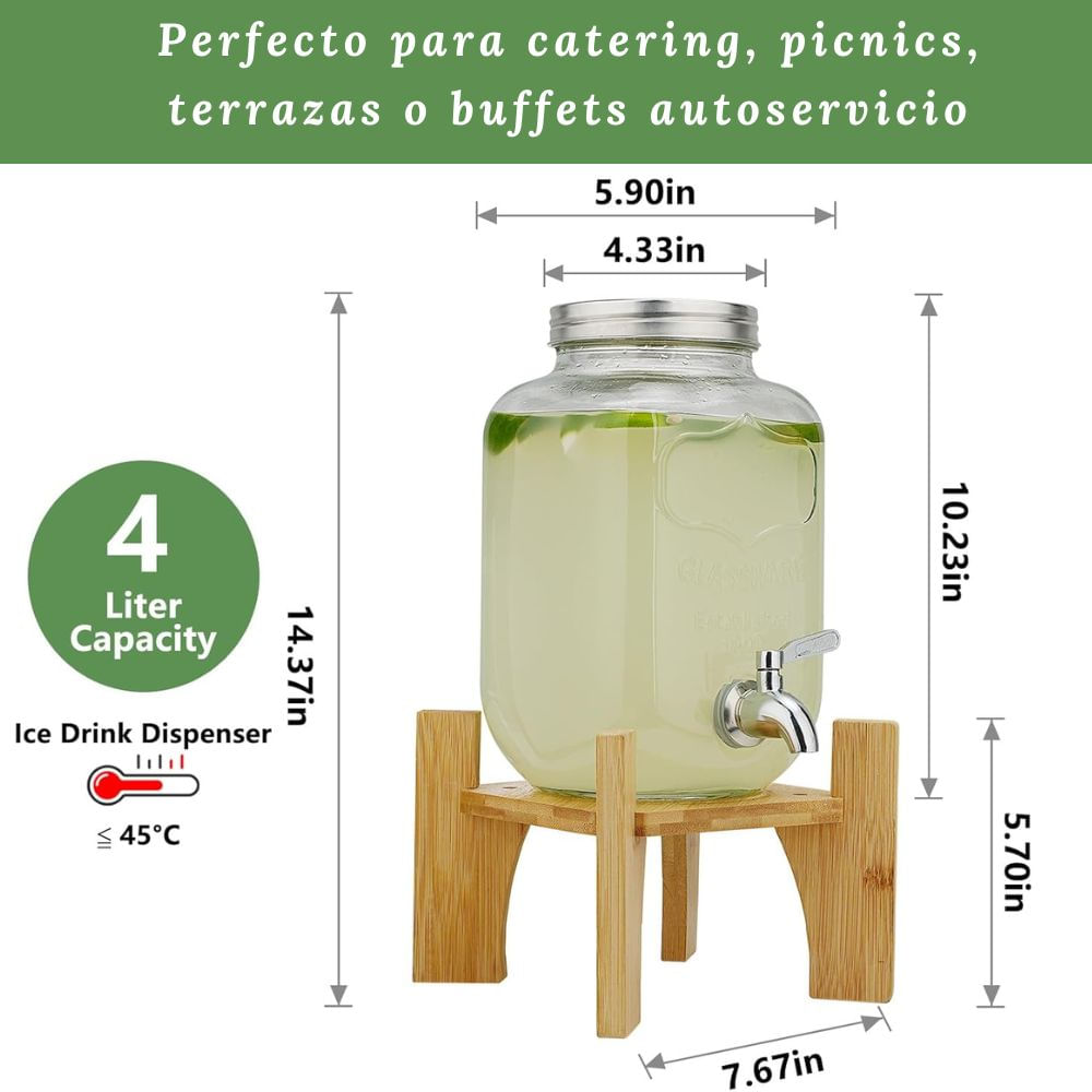 Dispensador de bebidas de vidrio 4 L