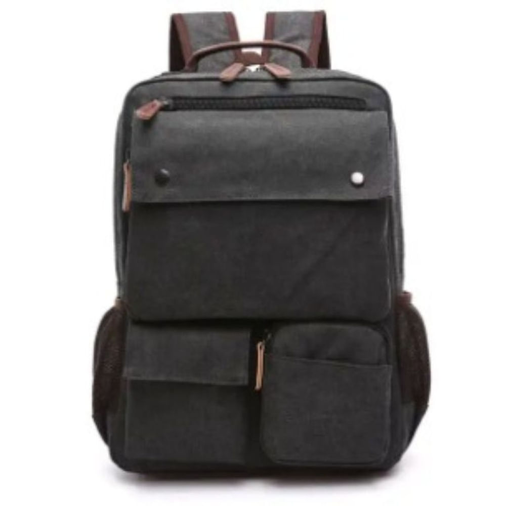 Mochila de -Tela lonar gris varios compartimiento viajero-estudiante