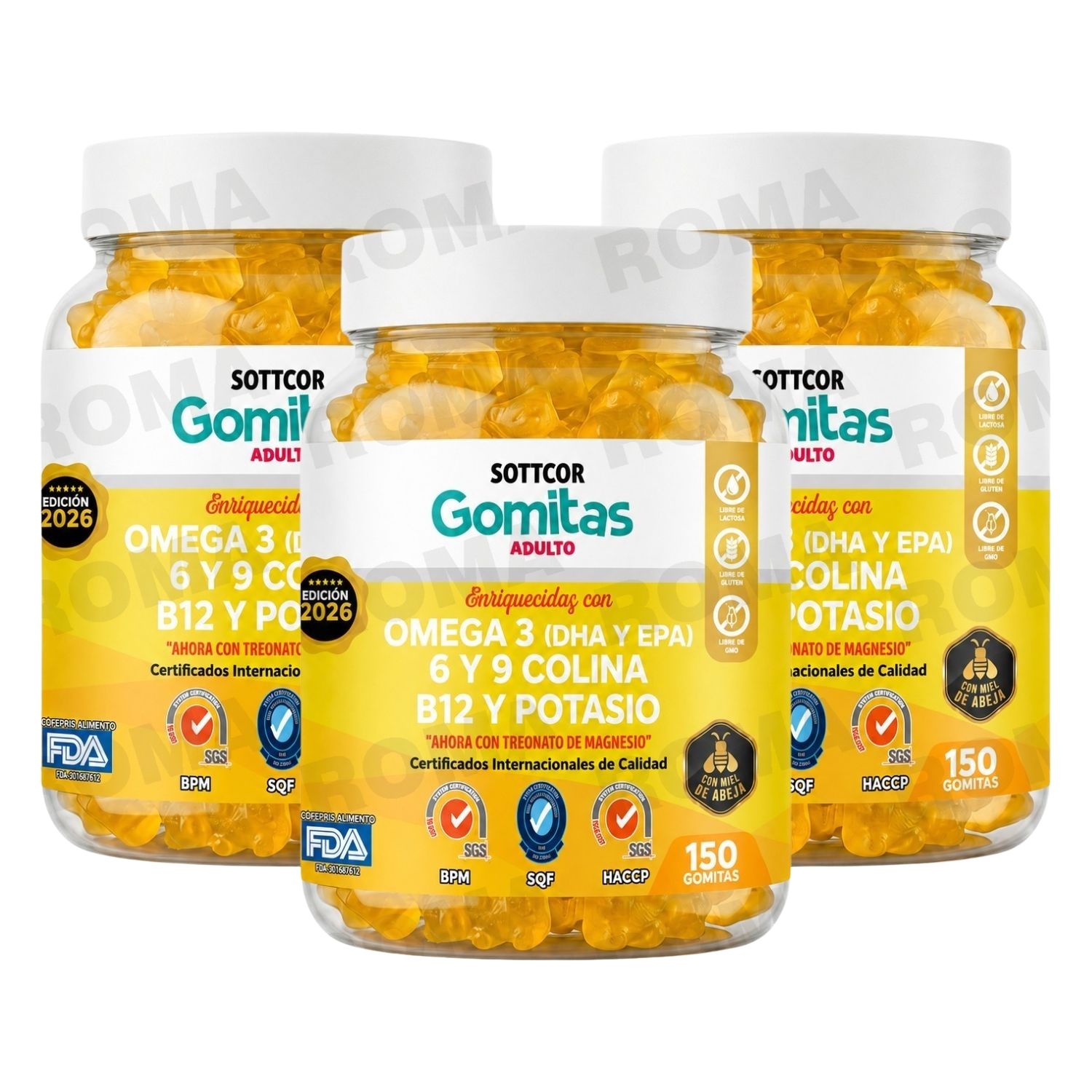 PACK 3 GOMITAS OMEGA 3 PARA ADULTOS 450 GOMITAS SOTTCOR LABS