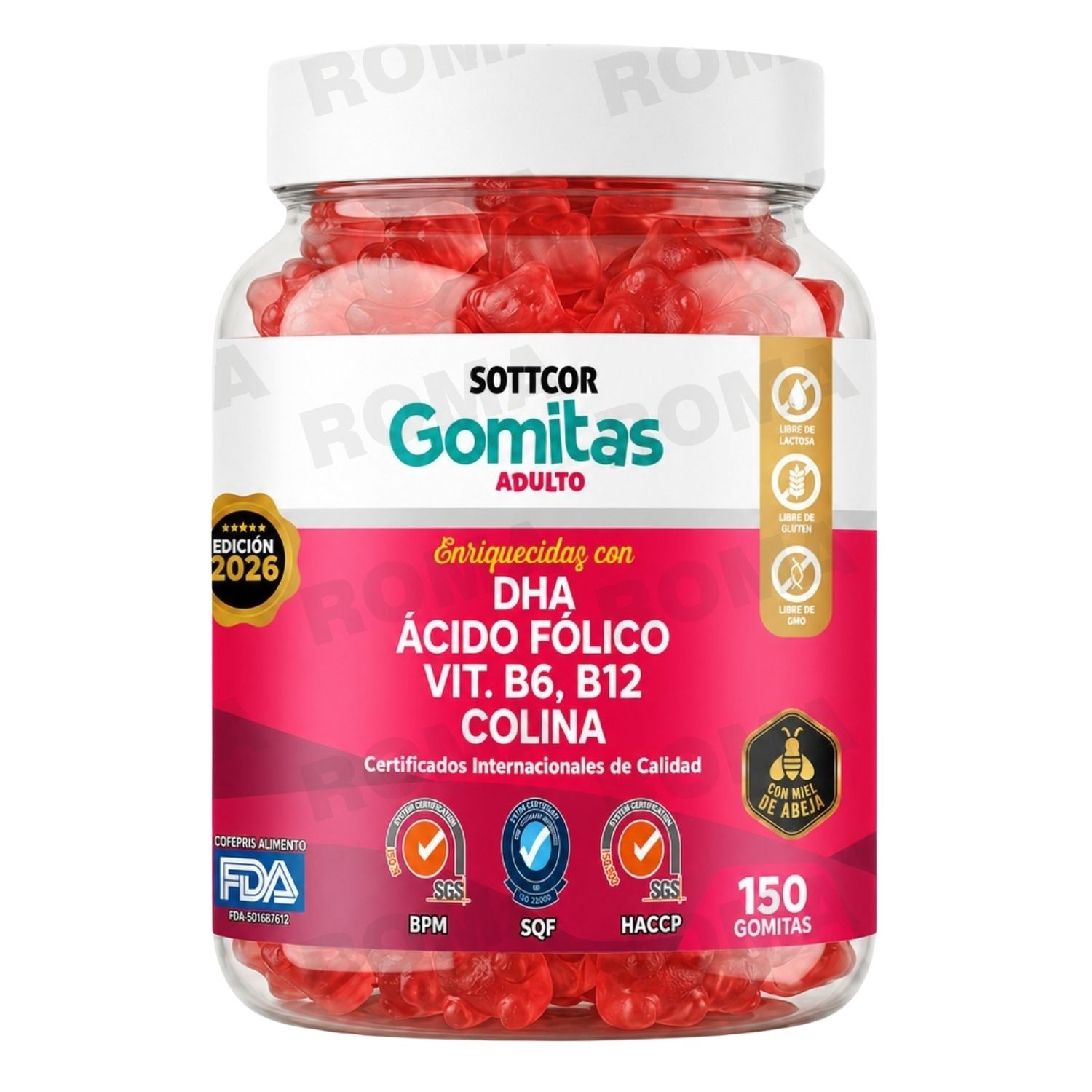 GOMITAS DHA ACIDO FOLICO PARA ADULTOS 150 GOMITAS SOTTCOR LABS