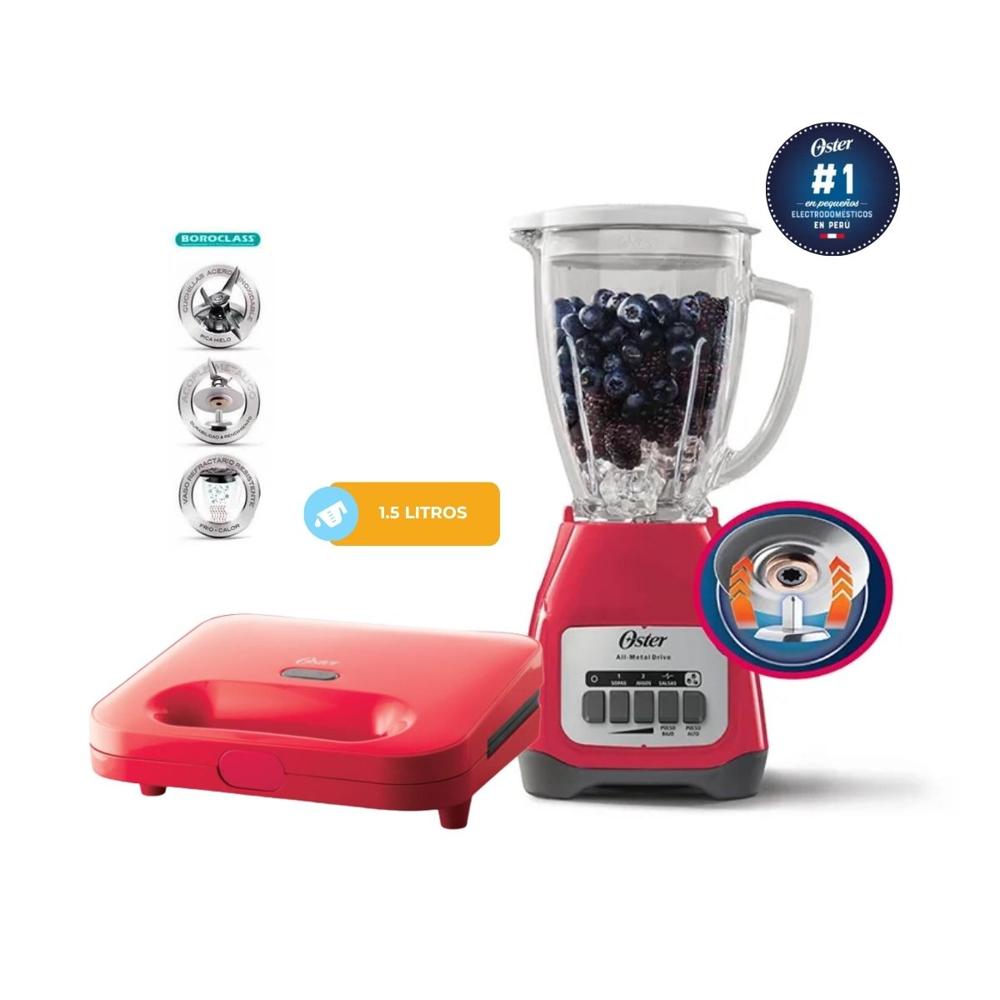 Combo Oster Licuadora 1.5L Vaso de Vidrio - Sandwichera