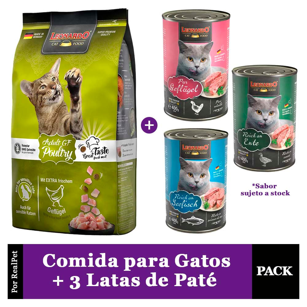 Comida Gato Adulto Leonardo Grain Free Poultry 7.5kg+3 Patés