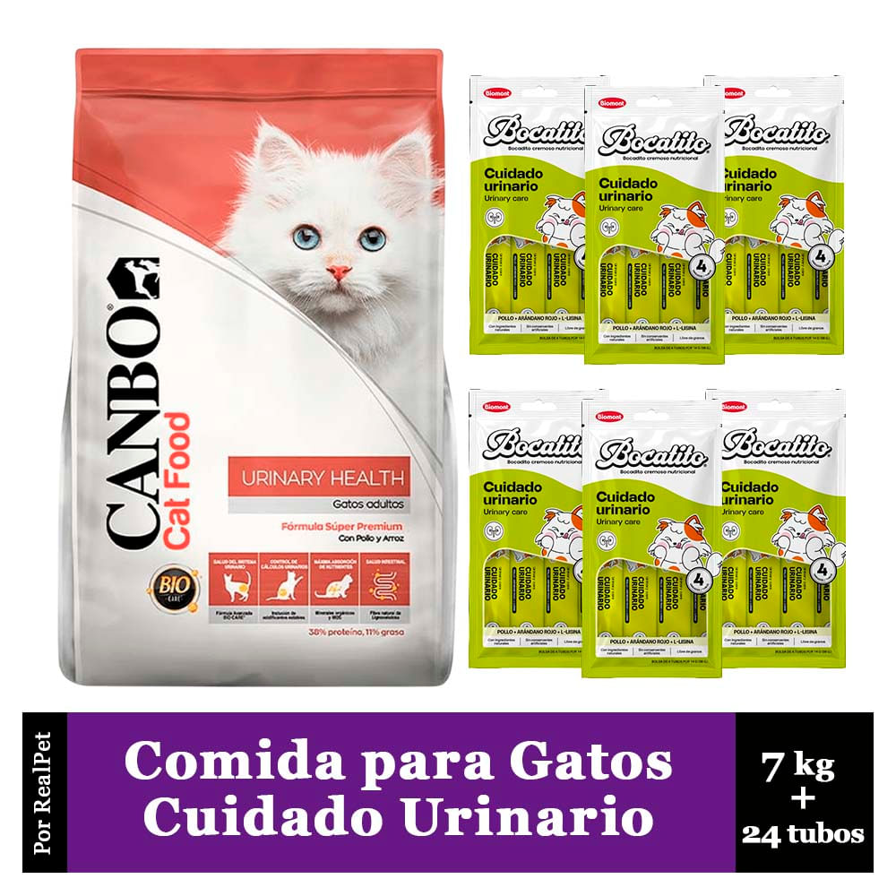 Comida Gato Problemas Urinarios Canbo 7 kg + Snack 24 tubos