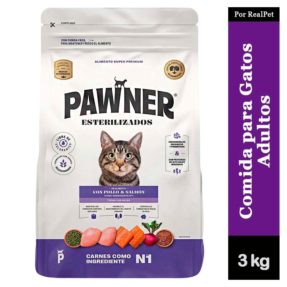 Comida para Gato Esterilizado Pawner Pollo y Salmón 3 kg