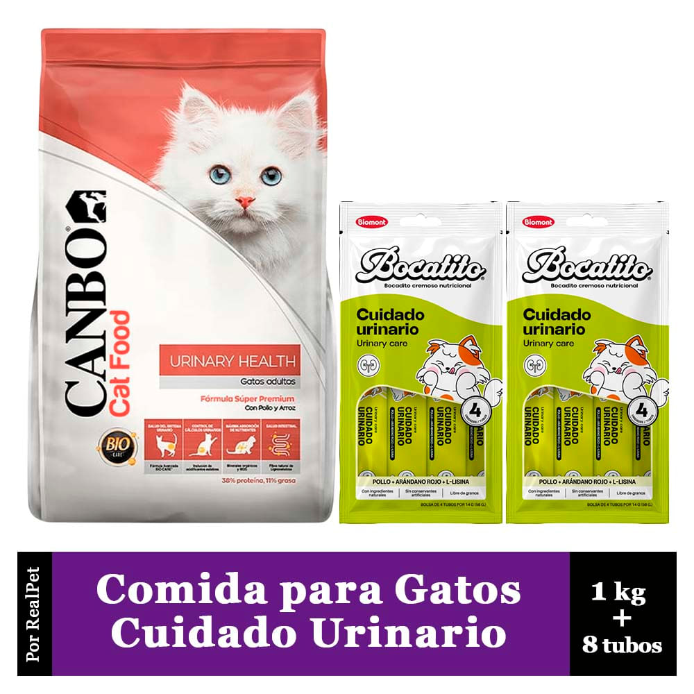 Comida Gato Problemas Urinarios Canbo 1 kg + Snack 8 tubos