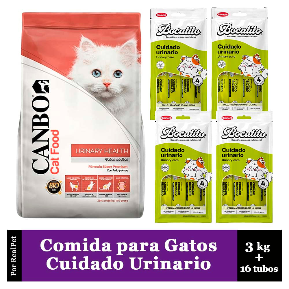 Comida Gato Problemas Urinarios Canbo 3 kg + Snack 16 tubos