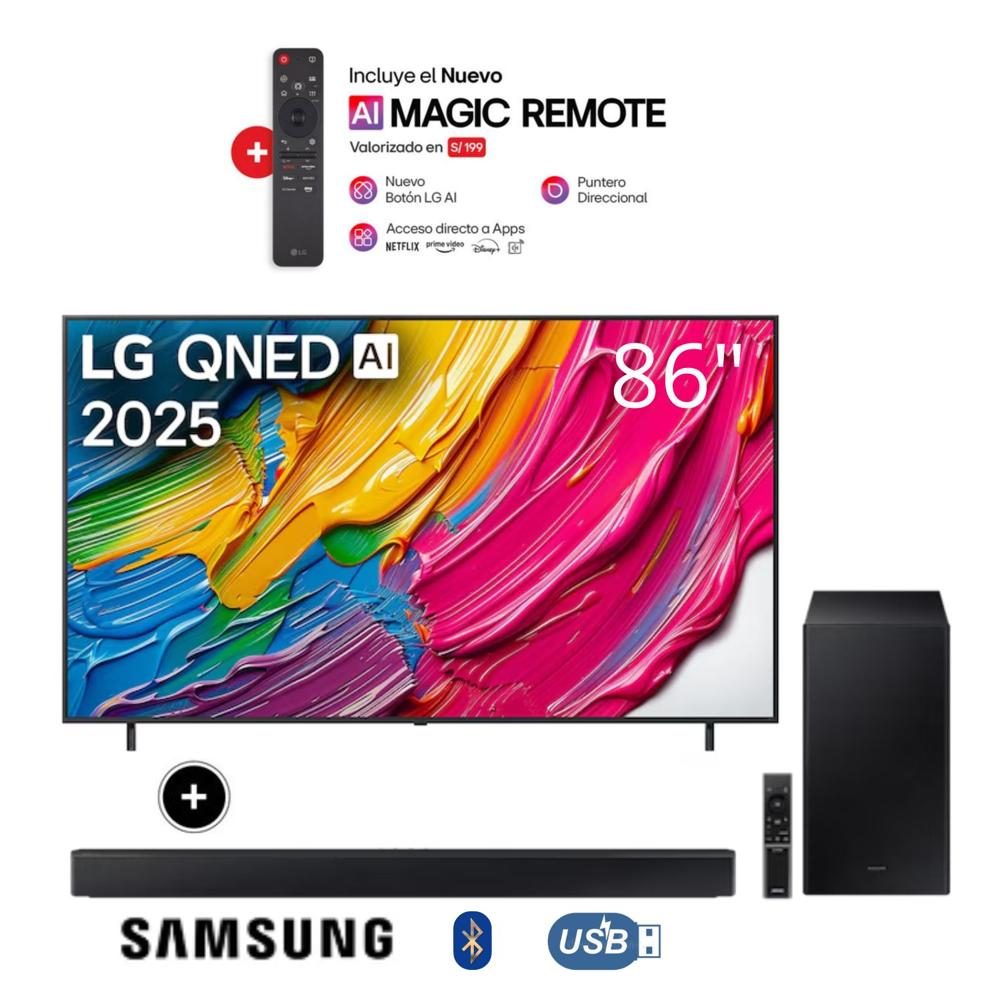 Televisor LG 86"" QNED Smart TV 4k ThinQ AI 86QNED80ASA + Soundbar HW-B450F