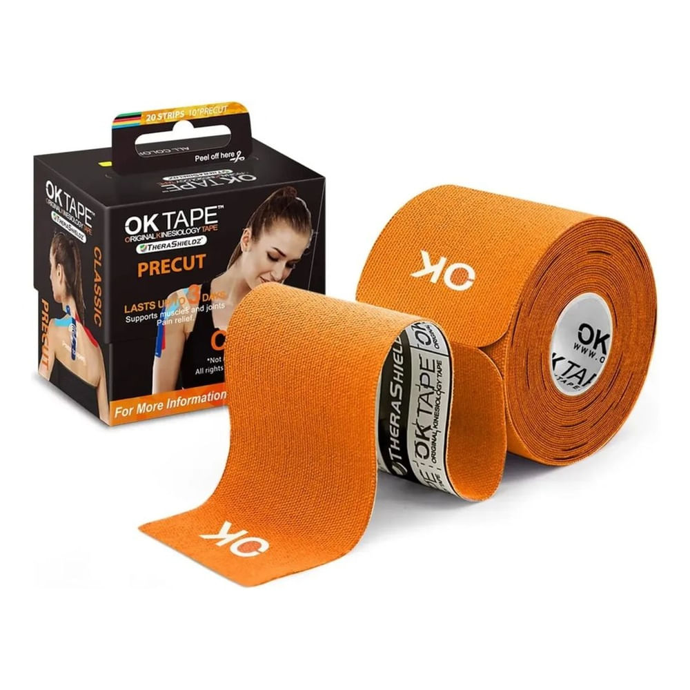 Ok Tape Clasic Kinesiotape, Venda Kinesiologica Naranja 20 Tiras Precortadas