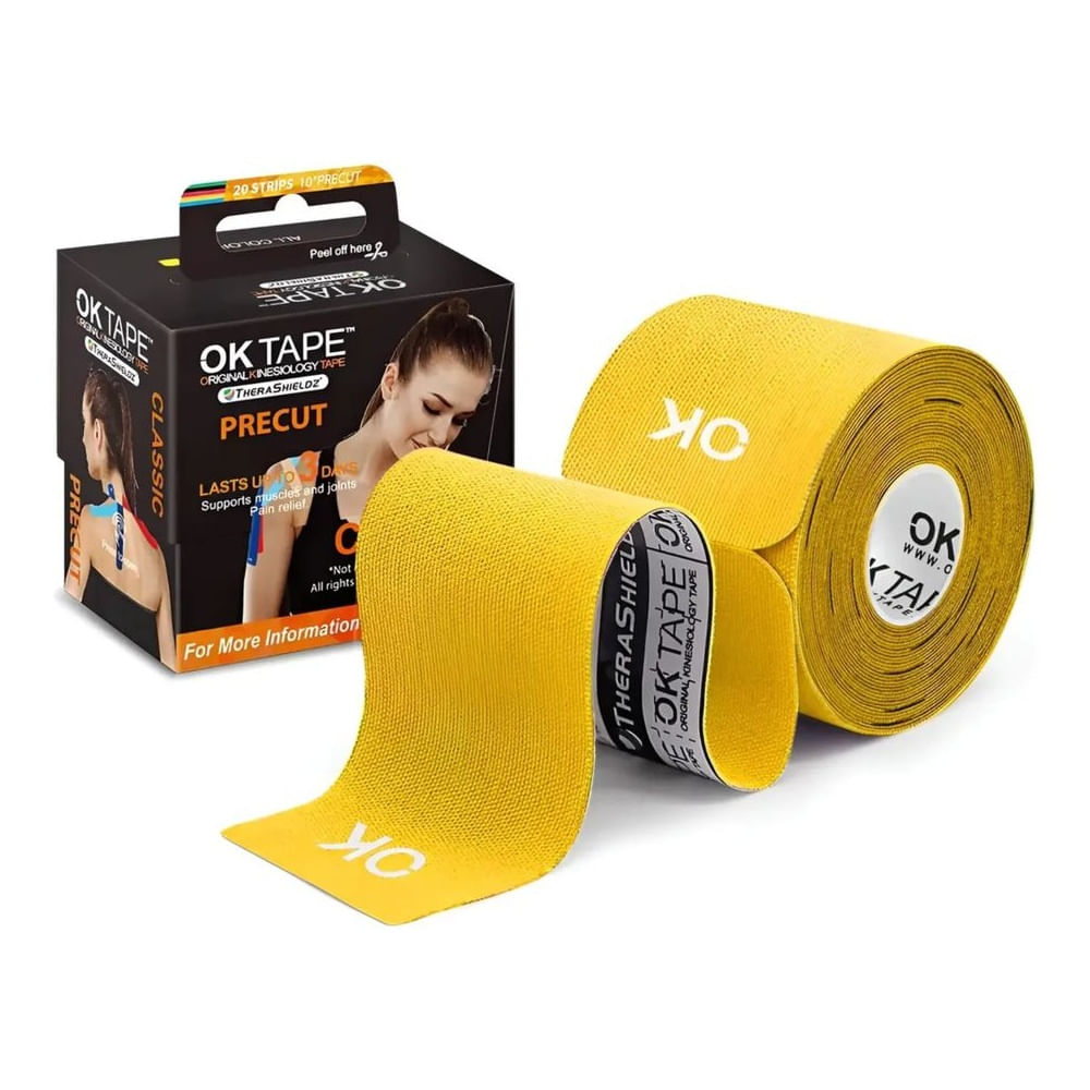 Ok Tape Clasic Kinesiotape, Venda Kinesiologica Amarillo 20 Tiras Precortadas
